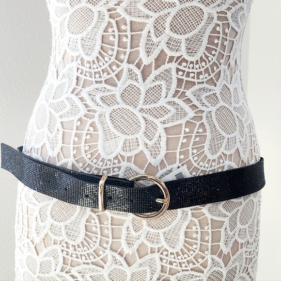 Vera Black Rhinestones Belt with Gold Round Buckle 43" - Picture 1 of 8